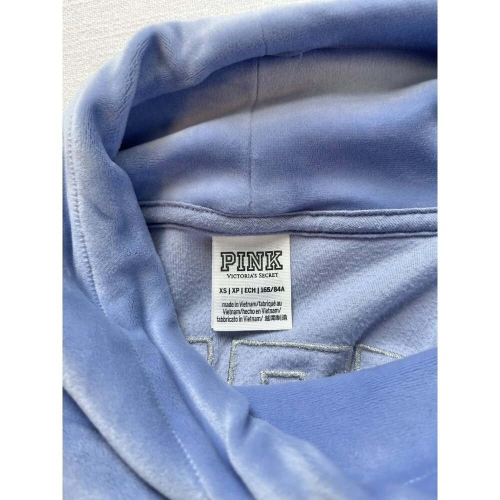 Victoria's Secret LOVE PINK‎ Women’s XS Varsity Sweatshirt Oversized Blue Velour - Picture 3 of 11